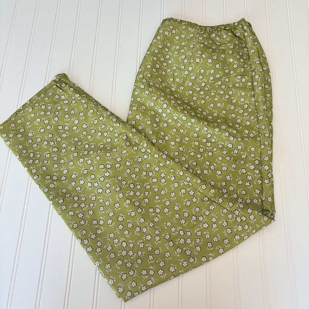 Retro Green White Daisy Silk Floral Pants S.L.B Y2K Cottagecore Bright Bold 14